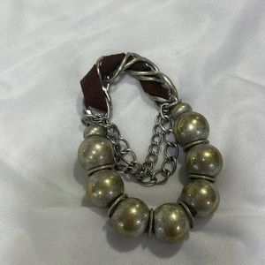 Thick pearl, silver and brown bracelet